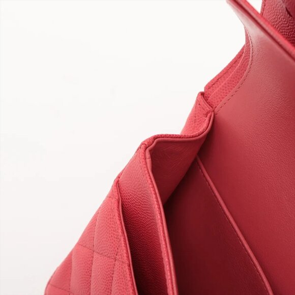 Chanel Matelasse 25 Caviar Skin Double Flap Double Chain Bag Red Silver Metal - Picture 15 of 16